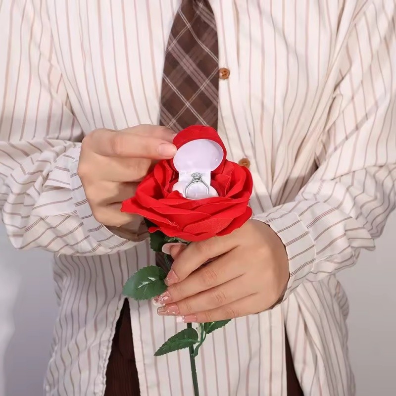2pcs Romantic Rose Flower Ring Box for Wedding and Engagement